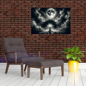 Kép – Fekete-fehér fa teliholdban (90x60 cm)