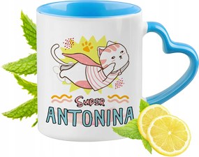 Kék bögre szív alakú füllel Antonina számára Ideális Ajándék