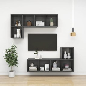magasfényű szürke szerelt fa fali TV-szekrény 37 x 37 x 72 cm