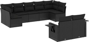 vidaXL 9 részes fekete polyrattan kerti ülőgarnitúra párnákkal