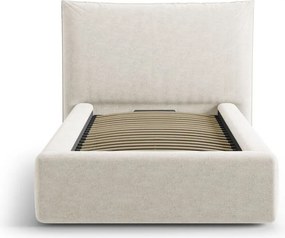 Krémszínű kárpitozott ágyneműtartós egyszemélyes ágy ágyráccsal 90x200 cm Kaelle – Micadoni