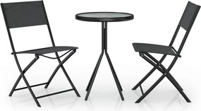 vidaXL 3 részes fekete acél bisztrószett