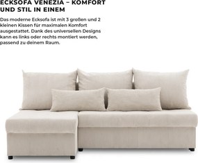 Venezia sarokkanapé, kordbársony, univerzális oldal, bonell töltet, bézs