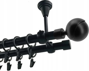 Dupla függönykarnis Fém Mennyezeti 19+19mm Fekete Matt 180cm Gömb Gala