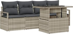 vidaXL Kerti Kanapé Szett tárolóval 5 pcs Világosszürke Poli rattan