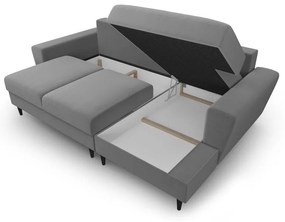 Világosszürke bársony kinyitható tárolóhelyes sarokkanapé (jobb oldali-heverő résszel) Kyoto – Cosmopolitan Design