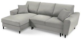 Világosszürke kordbársony kinyitható tárolóhelyes sarokkanapé (bal oldali-heverő résszel) Kyoto – Cosmopolitan Design