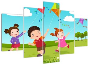 Kép - Sárkányrepülőt éngedő gyermekek (150x105 cm)