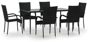 vidaXL 7 részes fekete polyrattan kerti étkezőgarnitúra