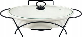 Hőálló Kerámia Edény Melegítővel 2,5L Fehér Fedővel