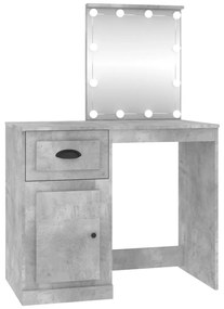 betonszürke szerelt fa pipereasztal LED-del 90 x 50 x 132,5 cm