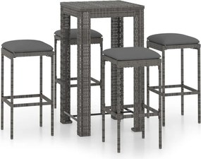 vidaXL 5 részes szürke polyrattan kerti bárszett párnákkal