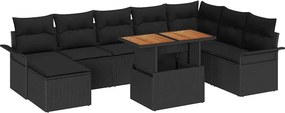 vidaXL Kerti Kanapé Szett 9 pcs Fekete Poli rattan és porbevonatú acél
