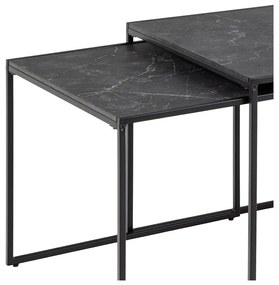 Matt fekete dohányzóasztal szett márvány dekoros asztallappal, 3 db-os 60x120 cm Infinity – Actona