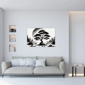 Kép – Fekete-fehér bonsai (90x60 cm)
