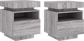 vidaXL 2 db szürke sonoma éjjeliszekrény LED-fényekkel 40x39x48,5 cm
