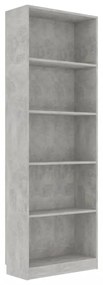 5-szintes betonszürke szerelt fa könyvszekrény 60 x 24 x 175 cm