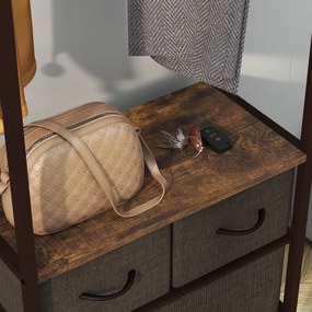 HOMCOM Ruhásszekrény, Kabátakasztó, Ruhatartó 3 Szövet Fiókkal, Tárolópolcokkal és Akasztósrúddal, Előszobába és Hálószobába, 58,5 x 30 x 178 cm, Barn