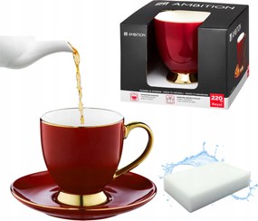 Csésze Csészealj Porcelán Kávé Teás Bögre 220 ML Arany Vonal