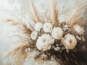 Vászonkép Canvas Csokor Fű Bazsarózsa Rózsa Kompozíció Boho 100x75