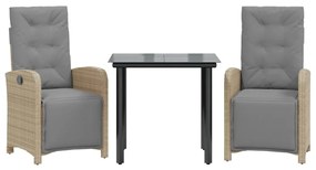 vidaXL 3 részes bézs polyrattan bisztrógarnitúra párnával