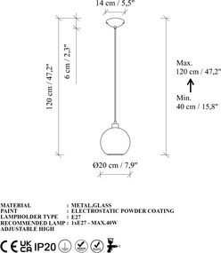 Benek 20-14302 kék fém függőlámpa, Ø20 cm