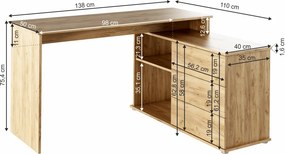 Univerzális sarok PC asztal, tölgyfa artisan, TERINO