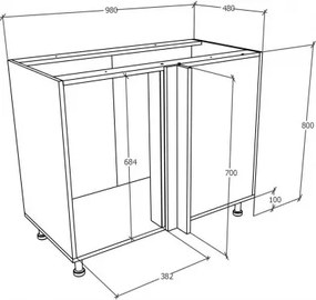 Benita 1 ajtós Alsó konyhaszekrény Bronz Tölgy-Fehér 98x50x80 cm N