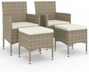 4 részes bézs kerti polyrattan szék- és zsámolyszett