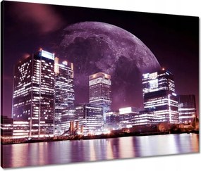 Vászonkép 80x60 Lila város éjszaka Hold felhőkarcolók