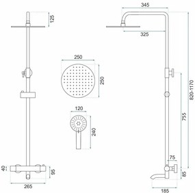 Rea Lungo, zuhanygarnitúra termosztatikus csapteleppel, arany matt, REA-P6604