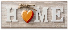 Gario Vászonkép Otthon felirat narancssárga szívvel világos fán Méret: 90 x 30 cm