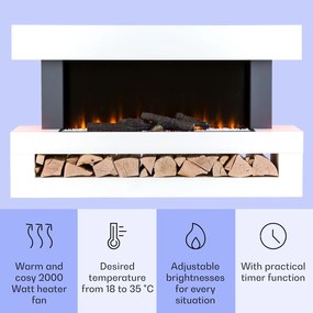 Klarstein Studio Light & Fire 3 Smart, kandalló, 1000/2000 W, MDF, WiFi Control
