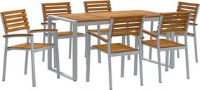 vidaXL Kert étkező szett 7 pcs Szürke Tömör Akácfa