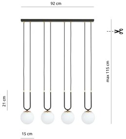 Csillár zsinóron GLAM 4xE14/10W/230V fekete