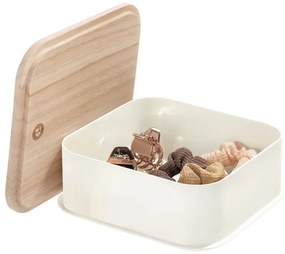 Eco fehér tárolódoboz paulownia fa fedéllel, 21,3 x 21,3 cm - iDesign