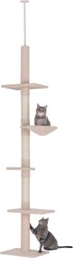 PawHut Állítható Macska Fa, Belmagasságú, Sisal Oszlopokkal, Megerősített Macska Mászófa, Bézs, 40 x 34 x 230-260 cm | Aosom
