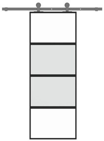 Fekete edzett üveg és alumínium tolóajtó 76 x 205 cm