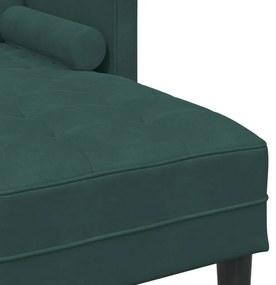 3 személyes kanapé chaise longue-al sötétzöld 160 cm bársonyos