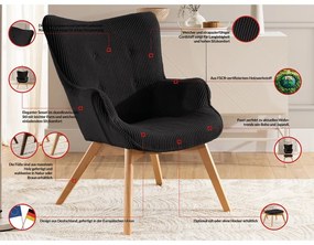 Fekete kordbársony fotel Niko – Ropez