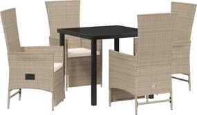 vidaXL Kert étkező szett párnával 5 pcs Bézs polirattan