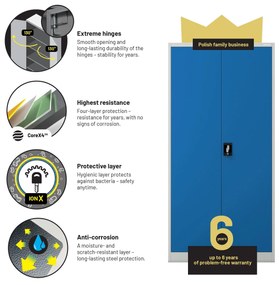 Fém iratszekrény JAN, 900 x 1850 x 400 mm, szürke-kék