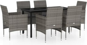 vidaXL 7 részes szürke és fekete kerti étkezőgarnitúra párnákkal
