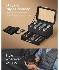 8 rekeszes óratartó doboz, tintafekete