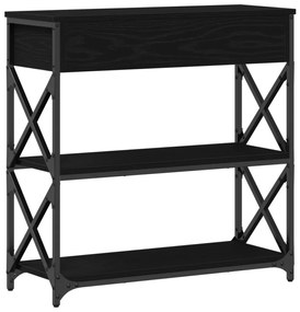 Fekete Tömörfa Konsolláda 75x28x75 cm Műszaki Fa és Acél