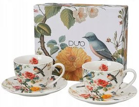 Madaras virágos porcelán csésze aljjal 270 ml 2 személyes készlet díszdobozban