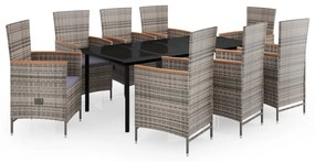 vidaXL 9 részes szürke kerti étkezőgarnitúra párnákkal