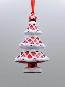 Fehér-piros felakasztható dísz karácsonyfa 13cm