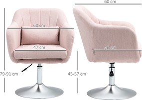 HOMCOM Pihenőszék Relaxációs Fotel - Állítható Magasságú Deréktámasz, 360° Forgatható Króm Fém Alap - Rózsaszín | Aosom