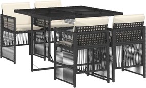 vidaXL 5 részes fekete polyrattan kerti étkezőgarnitúra párnákkal